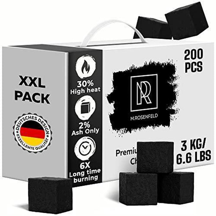 Hookah Coals Coconut Hookah Charcoal 200 Count & 3 KG 6.6 Lbs 25Mm Cubes